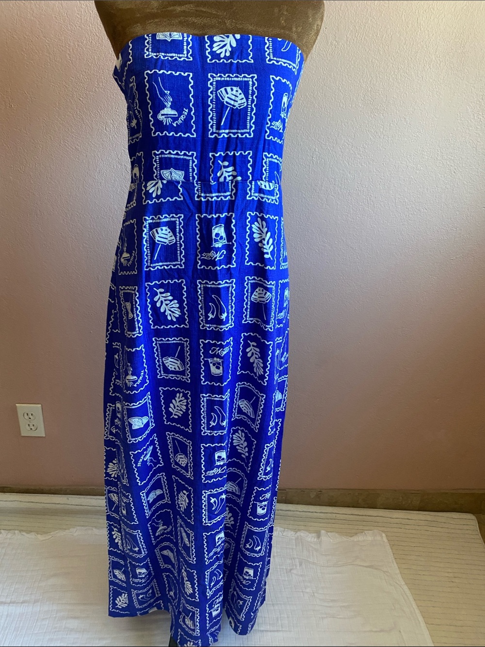 PAPER HEART Strapless Royal Blue Printed Maxi Dress